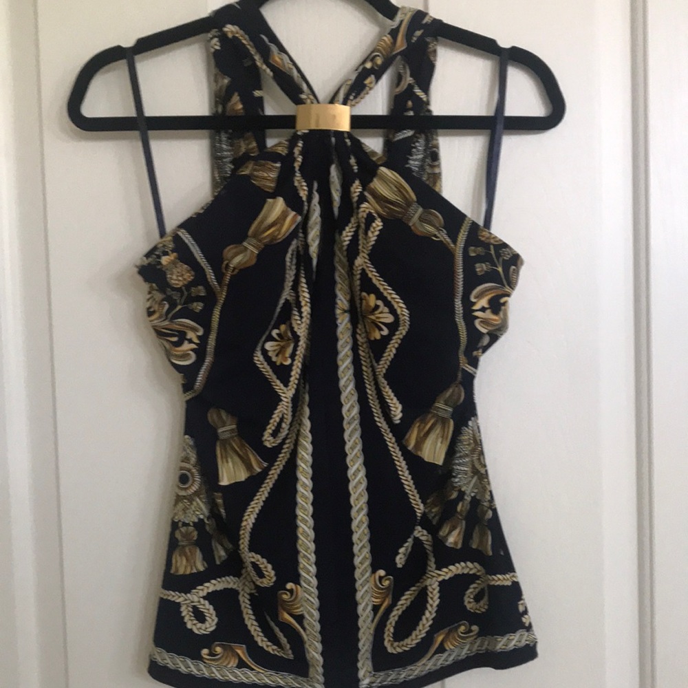 Vintage Cache Nautical navy print halter top sz S